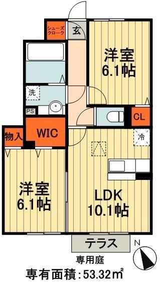 ハーリンガムコート都賀 C(2LDK/1階)の間取り写真