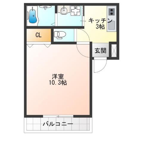 フジパレス西加賀屋ノース(1K/3階)の間取り写真