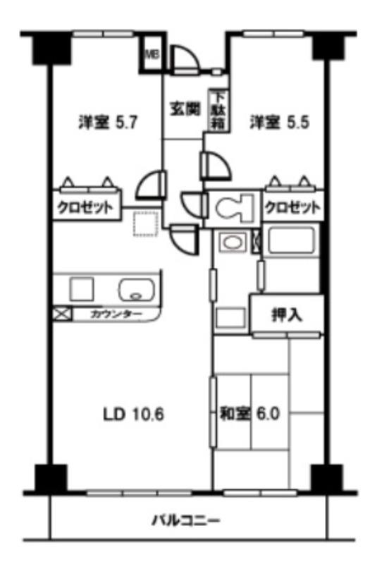 グリシーヌ東所沢(3LDK/2階)の間取り写真