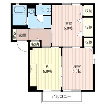 ウヴェール・メゾン安塚 B(2K/2階)の間取り写真