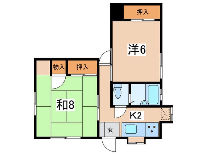 小田急江ノ島線 六会日大前駅 徒歩7分 2階建 築57年(2K/1階)の間取り写真