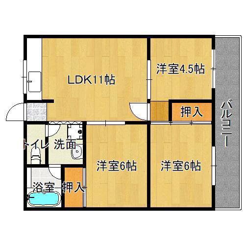グローハイツ瓜破(3LDK/4階)の間取り写真
