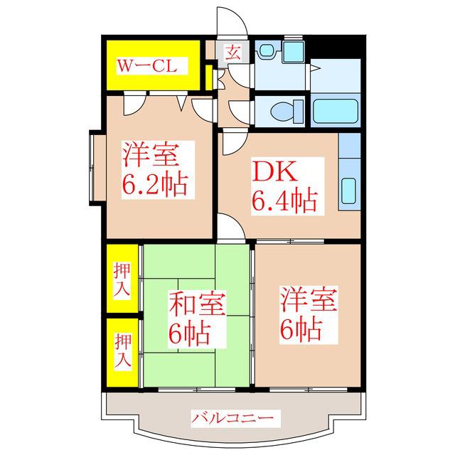 サンライズK&Y(3DK/3階)の間取り写真