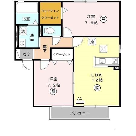 ルミエールA棟(2LDK/1階)の間取り写真