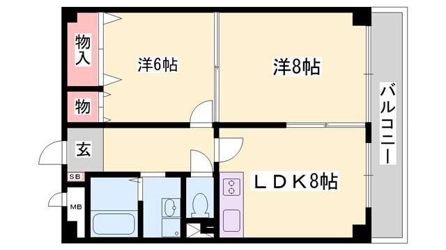 広畑中村コーポ(2LDK/6階)の間取り写真
