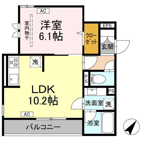 アメティスタ相模が丘(1LDK/2階)の間取り写真