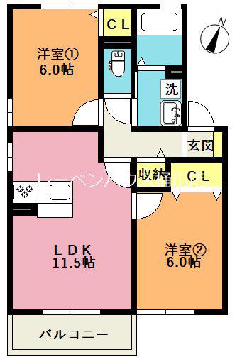 サンパーク II B(2LDK/1階)の間取り写真