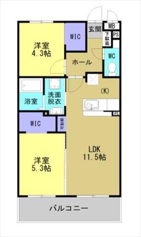 ARTH平松(2LDK/3階)の間取り写真