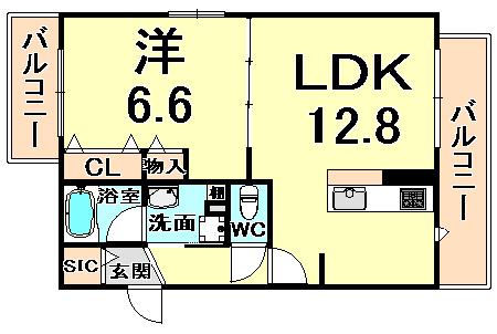 カーサ コン ブリオ(1LDK/3階)の間取り写真