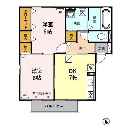 ウィルモア今江 A(2DK/1階)の間取り写真