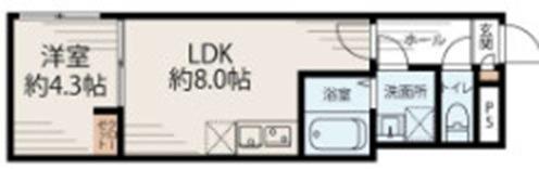 フラット富久町(1LDK/1階)の間取り写真