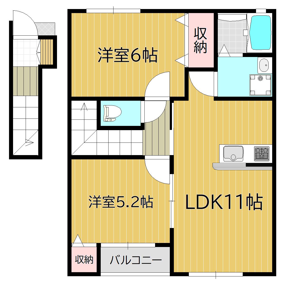 アルファ庭瀬(2LDK/2階)の間取り写真