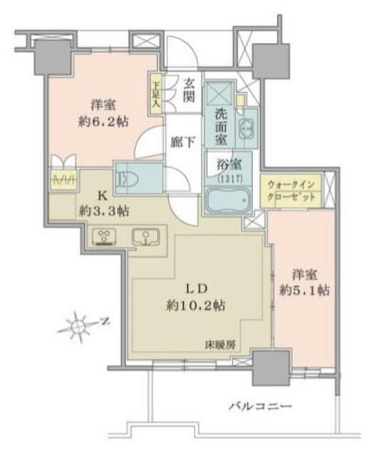 ブリリアタワー聖蹟桜ヶ丘ブルーミングレジデンス(2LDK/20階)の間取り写真