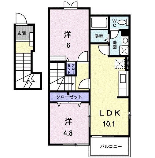 ヌーベル・ファイブ(2LDK/2階)の間取り写真