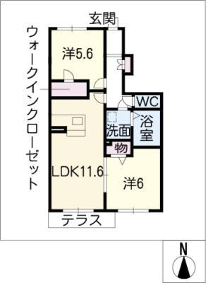 グレイシャス歌里(2LDK/1階)の間取り写真