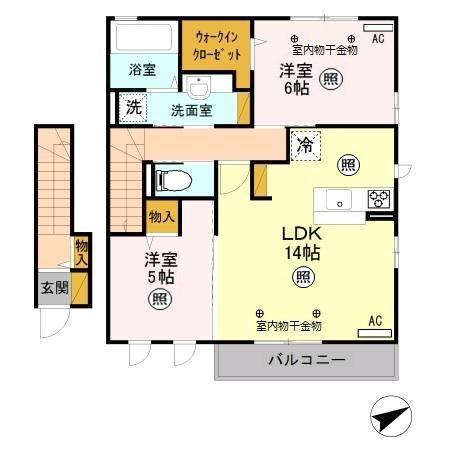 オクトトップ 2LDK(2LDK/2階)の間取り写真