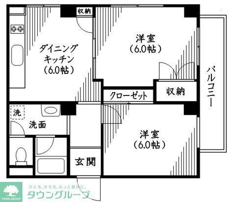 ファミール築地(2DK/5階)の間取り写真