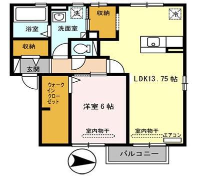 ローズ三千刈C(1LDK/1階)の間取り写真