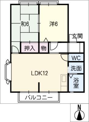 サンビレッジ長久手 C棟(2LDK/1階)の間取り写真