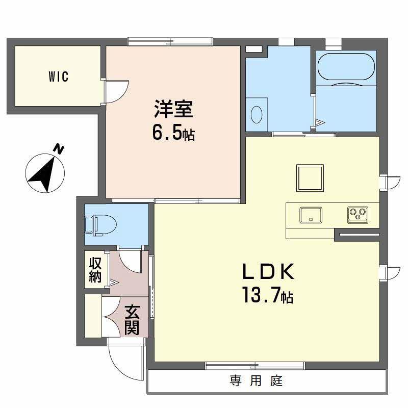 プレミアス京町 B(1LDK/1階)の間取り写真