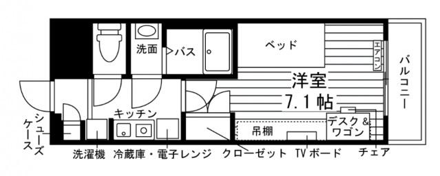 学生会館 フィールドヴィレッジ船岡(1K/1階)の間取り写真