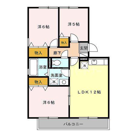 リビングタウン堀之内A棟(3LDK/3階)の間取り写真
