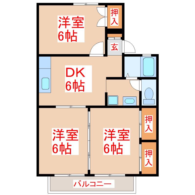セジュール桜川(3DK/2階)の間取り写真