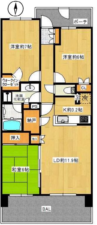 デライトシティブレスコート(3LDK/2階)の間取り写真