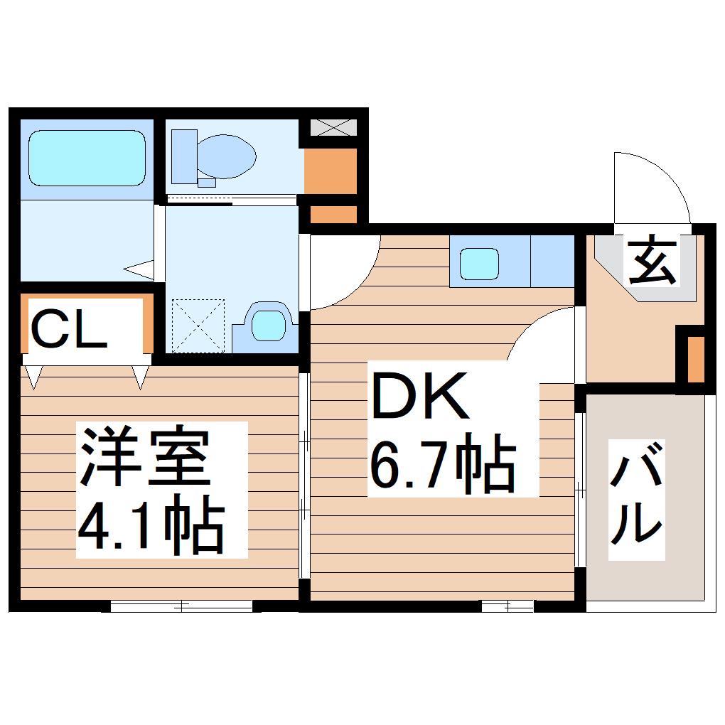 ハーモニーテラス東仙台XIII(1DK/2階)の間取り写真