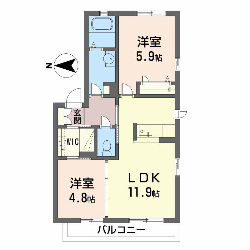 シャーメゾン岩本(2LDK/2階)の間取り写真