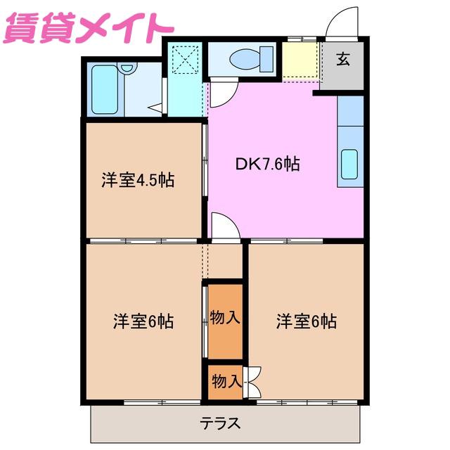 シティハイツさざらいA(3DK/1階)の間取り写真