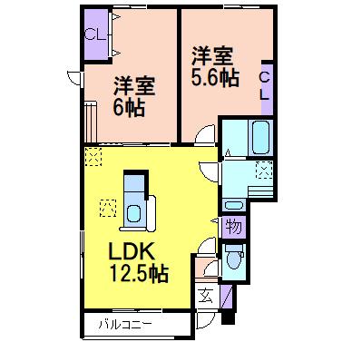 鹿沼市西鹿沼町2LDK(1LDK/1階)の間取り写真
