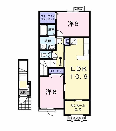 プランドール・K(2LDK/2階)の間取り写真