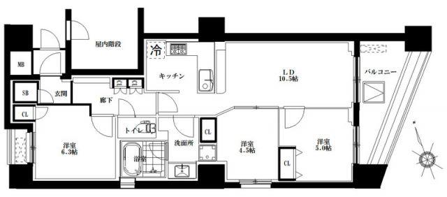 プレミスト松戸(3LDK/4階)の間取り写真