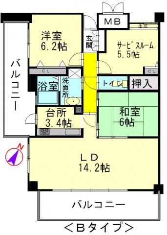 レゾナンス庚午(3LDK/3階)の間取り写真