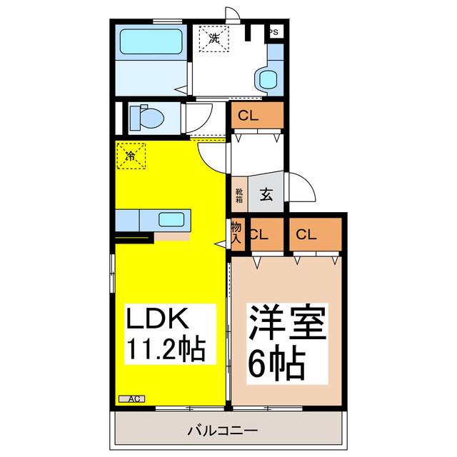 レグラス稲里 F(1LDK/1階)の間取り写真