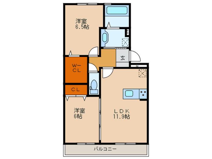 セレーノ栗東A棟(2LDK/1階)の間取り写真