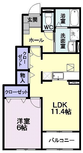 カルチェ・ド・モエI(1LDK/1階)の間取り写真