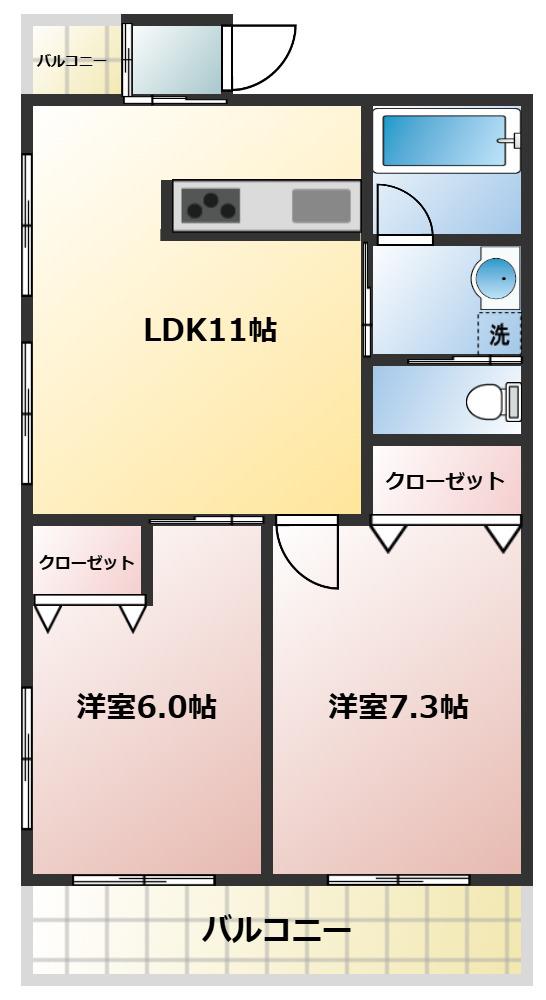 グローリー・N(2LDK/1階)の間取り写真