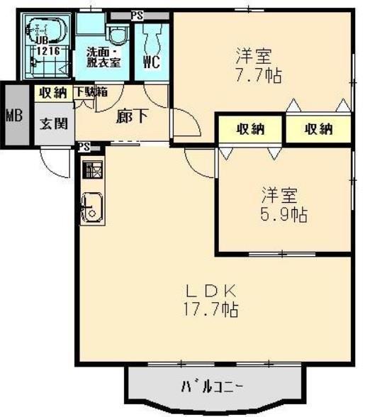 FIELD COURT(2LDK/1階)の間取り写真