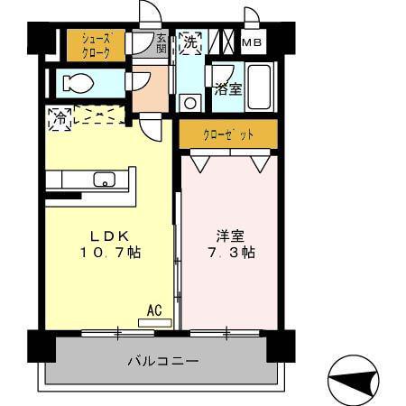 リビオン千代町(1LDK/4階)の間取り写真