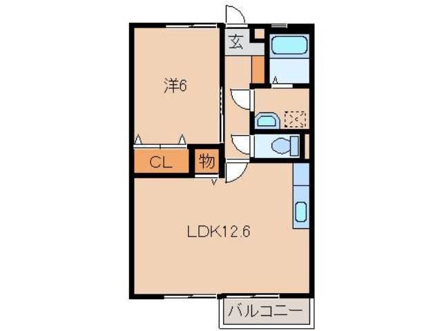シャルム岩出(1LDK/2階)の間取り写真