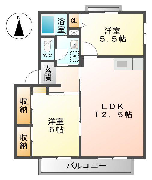 パレス赤土坂(2LDK/2階)の間取り写真