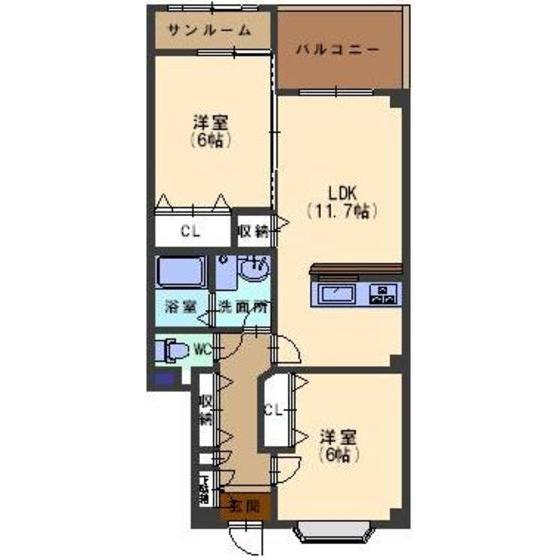 ウィルI(2LDK/2階)の間取り写真