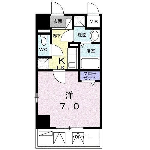 ログコートII(1K/4階)の間取り写真