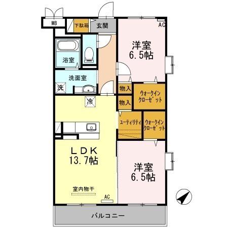 カーサ・フェリーチェ(2LDK/5階)の間取り写真