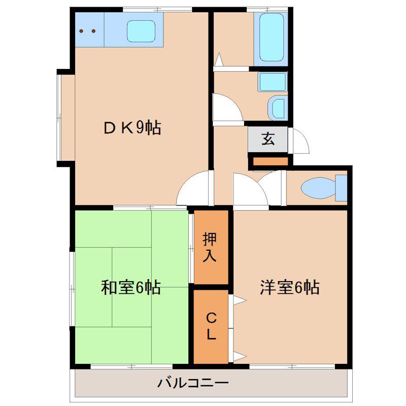 コーポアベニュー大関(2DK/2階)の間取り写真