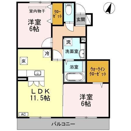 プランドール安岡IIIB棟(2LDK/1階)の間取り写真