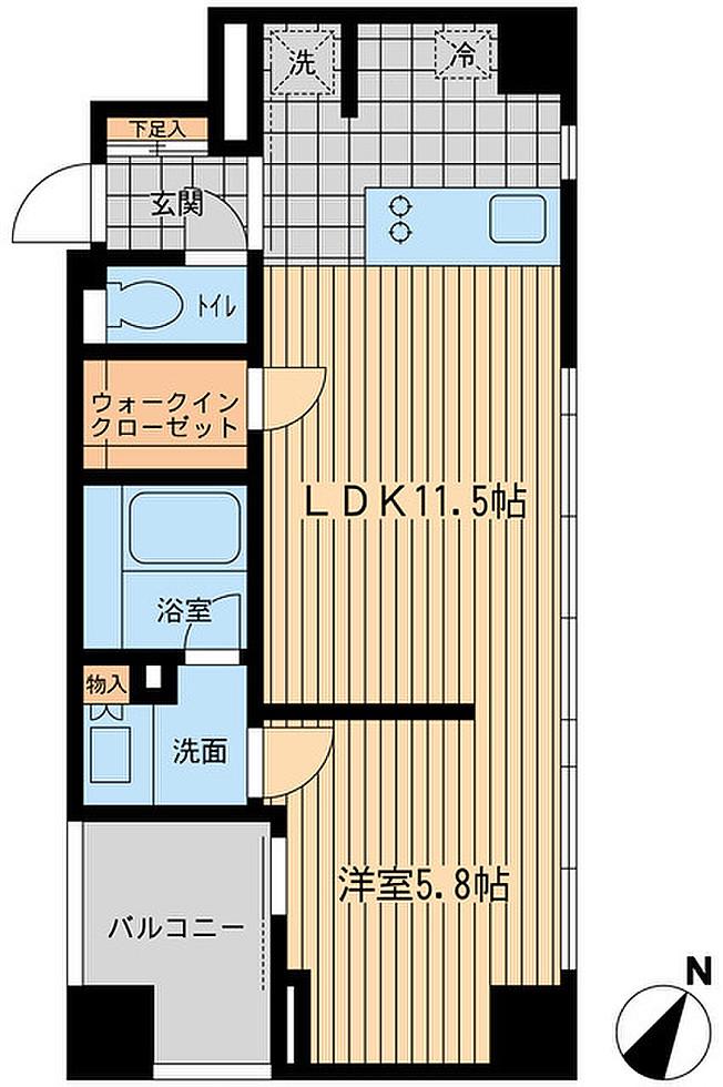 ウィルテラス勝どき(1LDK/2階)の間取り写真