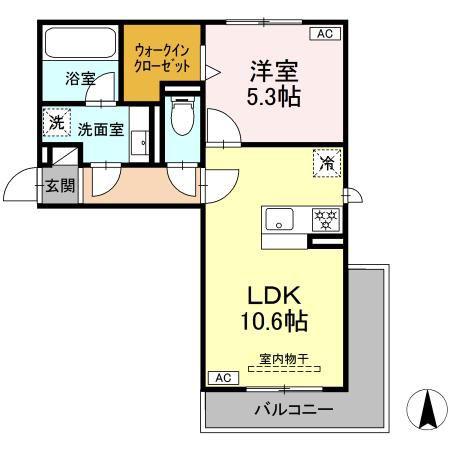 セレスティア田神 イースト(1LDK/2階)の間取り写真